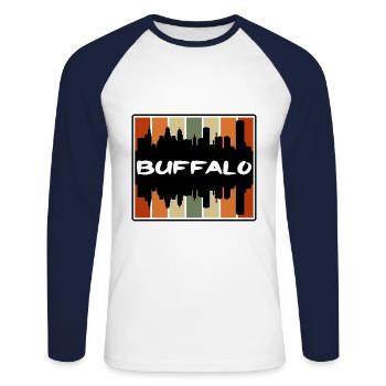 Buffalo New York États-Unis Skyline Silhouette Travel Sou - T-shirt baseball manches longues Homme - blanc/marine - Devant - Nik (191cm)