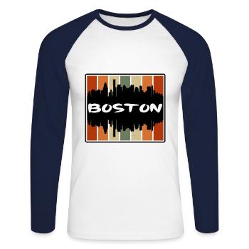 Boston Massachusetts Usa Skyline Silhouette Travel - Unisex Long Sleeve Baseball T-Shirt - white/navy - Front - Nik (191cm)