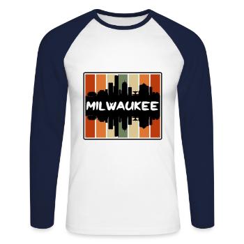 Milwaukee Wisconsin USA Skyline Silhouette Reisen - Unisex Baseballshirt langarm - Weiß/Navy - Vorne - Nik (191cm)