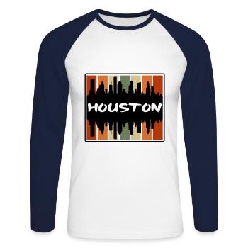 Houston Texas États-Unis Skyline Silhouette Travel Souven - T-shirt baseball manches longues Homme - blanc/marine - Devant - Nik (191cm)