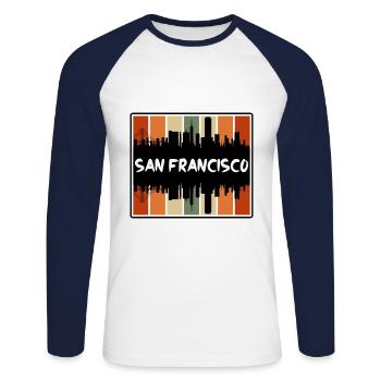 San Francisco Californie États-Unis Skyline Silhouette Tr - T-shirt baseball manches longues Homme - blanc/marine - Devant - Nik (191cm)