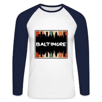 Baltimore Maryland États-Unis Skyline Silhouette Voyage S - T-shirt baseball manches longues Homme - blanc/marine - Devant - Nik (191cm)