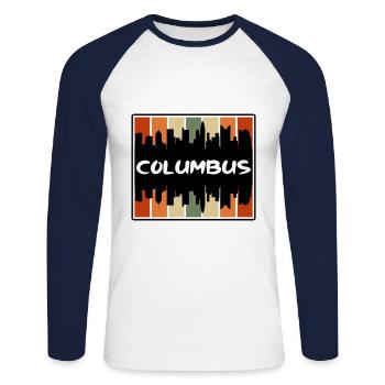 Columbus Ohio États-Unis Skyline Silhouette Travel Souven - T-shirt baseball manches longues Homme - blanc/marine - Devant - Nik (191cm)