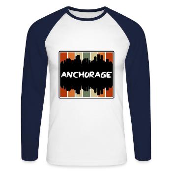 Anchorage Alaska Usa Skyline Silhouette Travel Sou - Unisex Baseballshirt langarm - Weiß/Navy - Vorne - Nik (191cm)