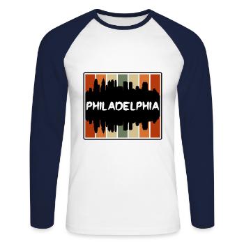 Philadelphie Pennsylvanie États-Unis Skyline Silhouette T - T-shirt baseball manches longues Homme - blanc/marine - Devant - Nik (191cm)