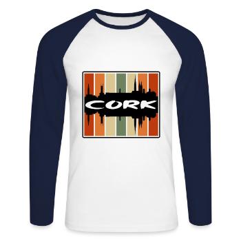 Cork Irlande Skyline Silhouette Souvenir de voyage - T-shirt baseball manches longues Homme - blanc/marine - Devant - Nik (191cm)
