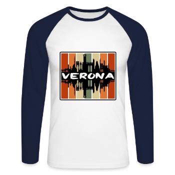 Vérone Italie Skyline Silhouette Souvenir de voyage - T-shirt baseball manches longues Homme - blanc/marine - Devant - Nik (191cm)