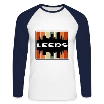 Leeds England Skyline Silhouette Travel Souvenir - Unisex Long Sleeve Baseball T-Shirt - white/navy - Front - Nik (191cm)