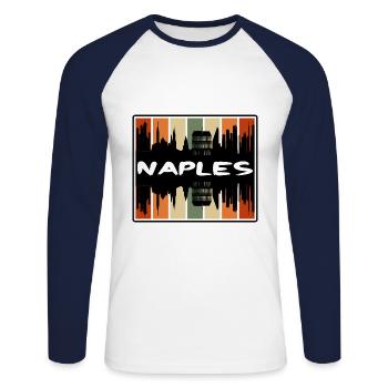 Naples Italie Skyline Silhouette Souvenir de voyage - T-shirt baseball manches longues Homme - blanc/marine - Devant - Nik (191cm)