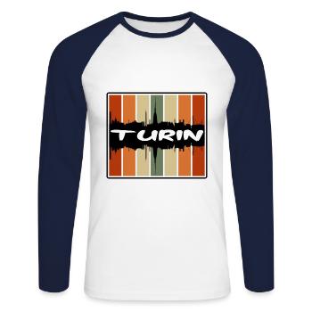 Turin Italien Skyline Silhouette Reise Souvenir - Unisex Baseballshirt langarm - Weiß/Navy - Vorne - Nik (191cm)