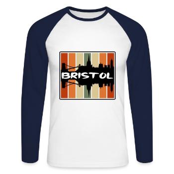 Bristol England Skyline Silhouette Travel Souvenir - Unisex Long Sleeve Baseball T-Shirt - white/navy - Front - Nik (191cm)