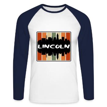 Lincoln Nebraska États-Unis Skyline Silhouette Voyage Sou - T-shirt baseball manches longues Homme - blanc/marine - Devant - Nik (191cm)