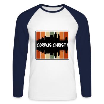 Corpus Christi Texas États-Unis Skyline Silhouette Voyage - T-shirt baseball manches longues Homme - blanc/marine - Devant - Nik (191cm)