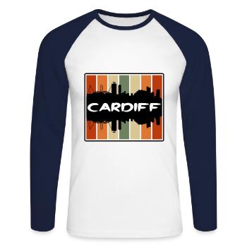 Cardiff Wales Skyline Silhouette Reisesouvenir - Unisex Baseballshirt langarm - Weiß/Navy - Vorne - Nik (191cm)