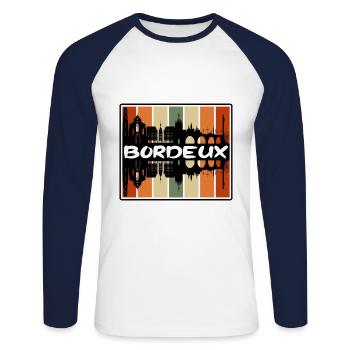 Bordeux France Skyline Silhouette Voyage Souvenir - T-shirt baseball manches longues Homme - blanc/marine - Devant - Nik (191cm)