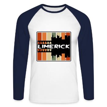 Limerick Irlande Skyline Silhouette Voyage Souveni - T-shirt baseball manches longues Homme - blanc/marine - Devant - Nik (191cm)