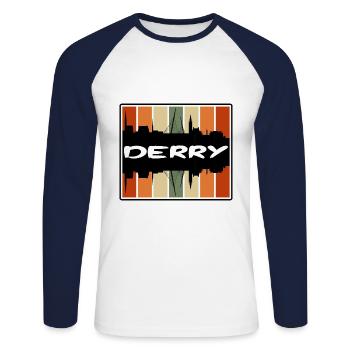 Derry Northern Ireland Skyline Silhouette Travel S - Unisex Long Sleeve Baseball T-Shirt - white/navy - Front - Nik (191cm)