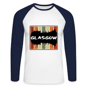 Glasgow Ecosse Skyline Silhouette Voyage Souveni - T-shirt baseball manches longues Homme - blanc/marine - Devant - Nik (191cm)
