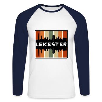 Leicester Angleterre Skyline Silhouette Travel Souven - T-shirt baseball manches longues Homme - blanc/marine - Devant - Nik (191cm)