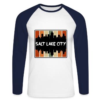 Salt Lake City Utah États-Unis Skyline Silhouette Voyage - T-shirt baseball manches longues Homme - blanc/marine - Devant - Nik (191cm)