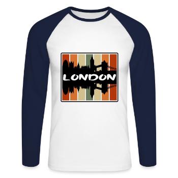 Londres Angleterre Skyline Silhouette Voyage Souvenir - T-shirt baseball manches longues Homme - blanc/marine - Devant - Nik (191cm)