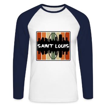 Saint Louis Missouri États-Unis Skyline Silhouette Voyage - T-shirt baseball manches longues Homme - blanc/marine - Devant - Nik (191cm)