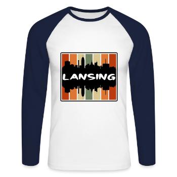 Lansing Michigan États-Unis Skyline Silhouette Voyage Sou - T-shirt baseball manches longues Homme - blanc/marine - Devant - Nik (191cm)