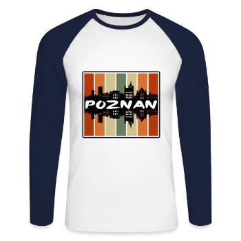 Poznan Poland Skyline Silhouette Travel Souvenir - Unisex Long Sleeve Baseball T-Shirt - white/navy - Front - Nik (191cm)