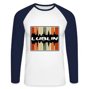 Lublin Pologne Skyline Silhouette Souvenir de voyage - T-shirt baseball manches longues Homme - blanc/marine - Devant - Nik (191cm)