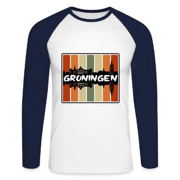 Groningue Pays-Bas Skyline Silhouette Voyage So - T-shirt baseball manches longues Homme - blanc/marine - Devant - Nik (191cm)