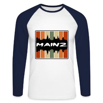 Mainz Germany Skyline Silhouette Travel Souvenir - Unisex Long Sleeve Baseball T-Shirt - white/navy - Front - Nik (191cm)