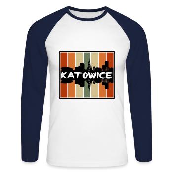 Katowice Pologne Skyline Silhouette Souvenir de voyage - T-shirt baseball manches longues Homme - blanc/marine - Devant - Nik (191cm)