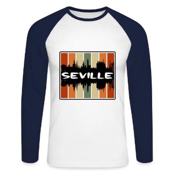 Séville Espagne Skyline Silhouette Souvenir de voyage - T-shirt baseball manches longues Homme - blanc/marine - Devant - Nik (191cm)