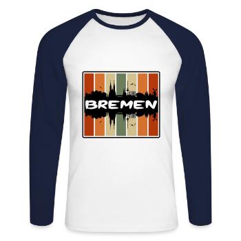 Brême Allemagne Skyline Silhouette Souvenir de voyage - T-shirt baseball manches longues Homme - blanc/marine - Devant - Nik (191cm)