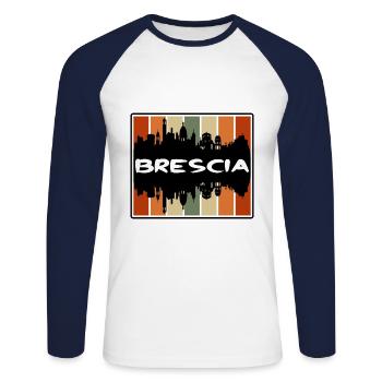 Brescia Italie Skyline Silhouette Souvenir de voyage - T-shirt baseball manches longues Homme - blanc/marine - Devant - Nik (191cm)