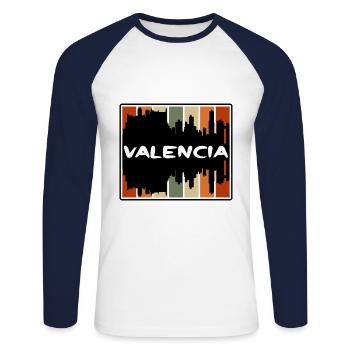 Valencia Spain Skyline Silhouette Travel Souvenir - Unisex Long Sleeve Baseball T-Shirt - white/navy - Front - Nik (191cm)