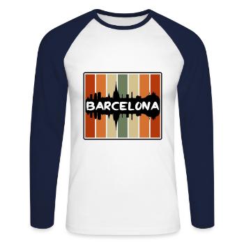 Barcelona Spain Skyline Silhouette Travel Souvenir - Unisex Long Sleeve Baseball T-Shirt - white/navy - Front - Nik (191cm)