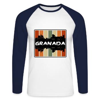 Grenade Espagne Skyline Silhouette Souvenir de voyage - T-shirt baseball manches longues Homme - blanc/marine - Devant - Nik (191cm)