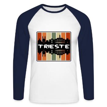 Trieste Italie Skyline Silhouette Souvenir de voyage - T-shirt baseball manches longues Homme - blanc/marine - Devant - Nik (191cm)