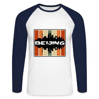 Beijing Chine Skyline Silhouette Voyage Souvenir - T-shirt baseball manches longues Homme - blanc/marine - Devant - Nik (191cm)