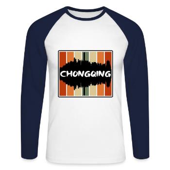 Chongqing Chine Skyline Silhouette Souvenir de voyage - T-shirt baseball manches longues Homme - blanc/marine - Devant - Nik (191cm)