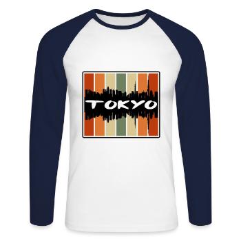 Tokyo Japan Skyline Silhouette Reisesouvenir - Unisex Baseballshirt langarm - Weiß/Navy - Vorne - Nik (191cm)