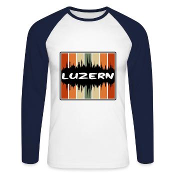 Luzern Suisse Skyline Silhouette Travel Souve - T-shirt baseball manches longues Homme - blanc/marine - Devant - Nik (191cm)