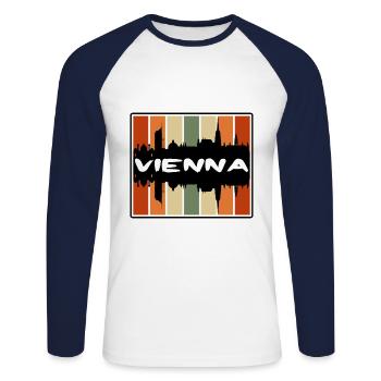Vienne Autriche Skyline Silhouette Souvenir de voyage - T-shirt baseball manches longues Homme - blanc/marine - Devant - Nik (191cm)