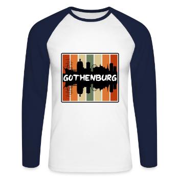 Göteborg Suède Skyline Silhouette Travel Souven - T-shirt baseball manches longues Homme - blanc/marine - Devant - Nik (191cm)
