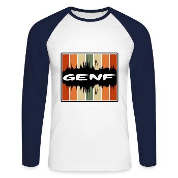 Genf Schweiz Skyline Silhouette Travel Souveni - Unisex Baseballshirt langarm - Weiß/Navy - Vorne - Nik (191cm)