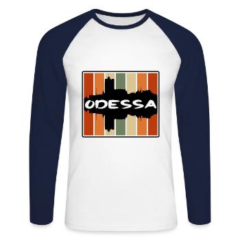 Odessa Ukraine Skyline Silhouette Souvenir de voyage - T-shirt baseball manches longues Homme - blanc/marine - Devant - Nik (191cm)