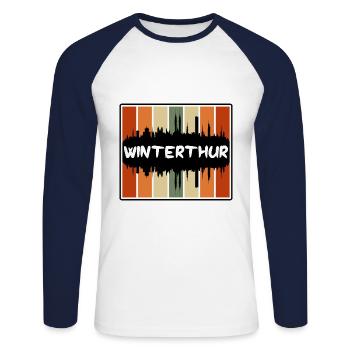 Winterthur Switzerland Skyline Silhouette Travel S - Unisex Long Sleeve Baseball T-Shirt - white/navy - Front - Nik (191cm)