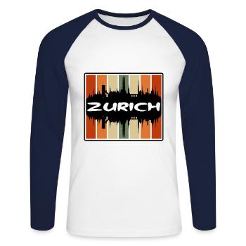 Zurich Suisse Skyline Silhouette Travel Souve - T-shirt baseball manches longues Homme - blanc/marine - Devant - Nik (191cm)