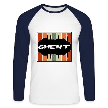 Gand Belgique Skyline Silhouette Souvenir de voyage - T-shirt baseball manches longues Homme - blanc/marine - Devant - Nik (191cm)